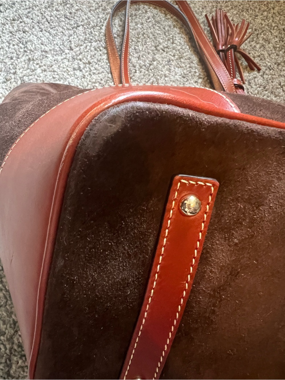 Dooney & Bourke Chocolate Brown Suede Leather Tote - Picture 4 of 13